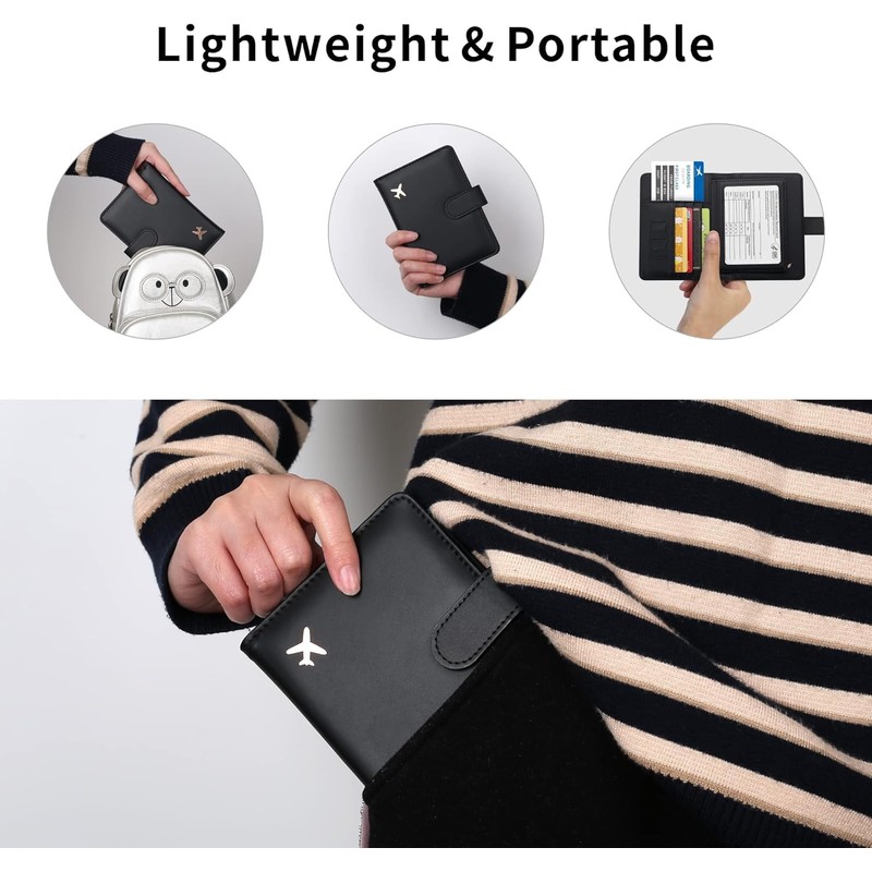 Leather Passport Holder Covers Case, Waterproof RFID Blocking Travel Wallet