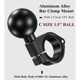 BRCOVAN Aluminum Alloy Handlebar Clamp Mount Base with 1.5'' TPU Ball, Fit on 0.875''/1''/1.125''/1.26'' Round Rails, Compatible with RAM Mounts C Size 1.5'' Ball Double Socket Arm