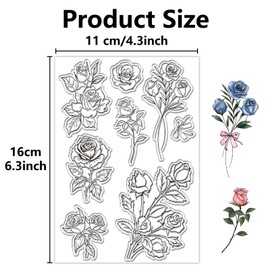 CRASPIRE Flowers Clear Rubber Stamps Roses Plants Reusable Retro Transparent Silicone Stamp Seals for Valentine's Day Scrapbooking Photo Album Decorative Journaling Card Making DIY Christmas Gifts