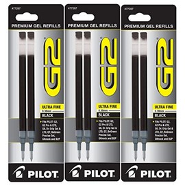 Pilot G2 Gel Ink Pen Refills, Ultra Fine Point, 0.38mm, Black Ink, 6 Refills