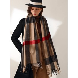 Roll Up Women's Plaid Tartan Checks Cashmere Feel Classic Soft Luxurious Winter Gifts Wrap Shawl Scarves Scarf (Beige/Black)