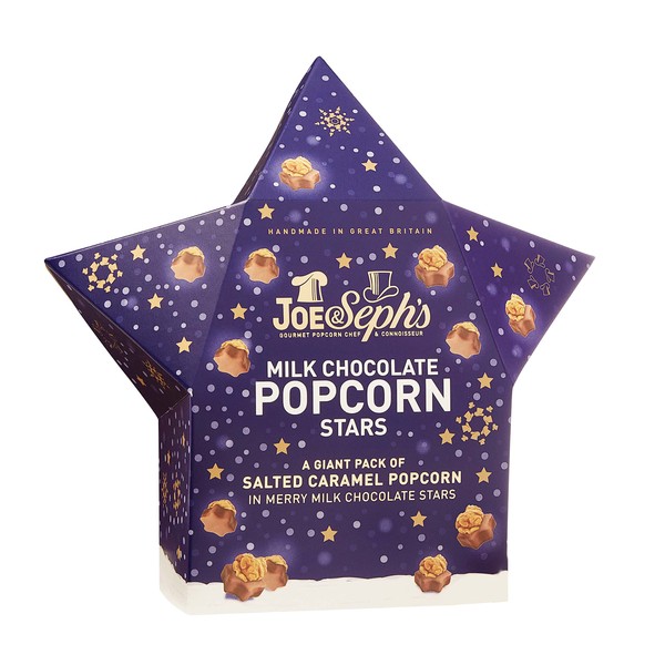 Joe & Seph's Milk Chocolate Popcorn Star (1 unit) | gourmet popcorn, air-popped popcorn, festive snacks, festive decoratative snack, gifts for children