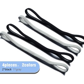 Sumind 4-Piece Thick Non-Slip Elastic Sports Headband Football for Women and Men (Black Gray) / 여성 및 남성용 Sumind 4피스 두꺼운 미끄럼 방지 탄력 스포츠 머리띠 축구 (블랙 그레이)