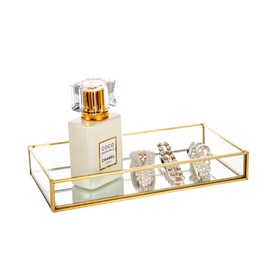 Feyarl Glass Tray Mirror Tray Place Tray Brass Small Item Storage Perfume Display Gold (8 inches)