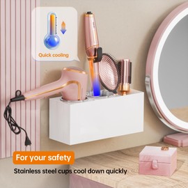 YUNEASELF Hair Tool Organizer Acrylic: Hair Dryer Holder Wall Mount - Blow Dryer Holder Cabinet Door - Bathroom Countertop Organizer for Curling iron Hot Styling Tools Flat Iron - White