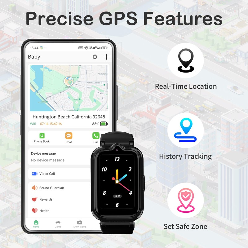 4G Kids Watch with GPS Tracker, HD Touch Screen Video