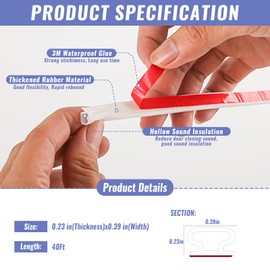 JSIWOTH Weather Stripping, White D-shaped Rubber Seal Strip for Doors/Windows, Self-Adhesive Door Soundproof Weatherstripping for Door Frame Window Insulation Gap Blocker 40 Ft