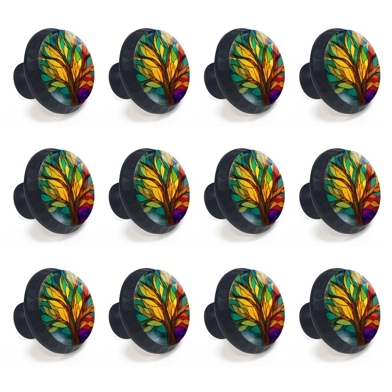 Artinhand 12 Pack Stained Glass Tree of Life Cabinet Knobs