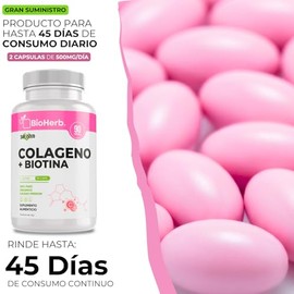 BioHerb® | Colágeno con Biotina para Cabello, Piel y Uñas con 90 Softgels