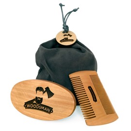 Woodsman - Kit De Cepillo y Peine para Barba y Cabello de Madera y Cerdas Tipo Jabalí con Bolsa de Viaje Calidad Premium