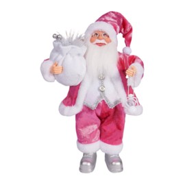 Fonowx Santa Claus Figurine for Christmas, Doll Accessories, Decorative Piece for Holiday Table and Fireplace, Pink