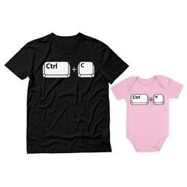Tstars Ctrl C Ctrl V Dad and Baby Matching Outfits | Copy & Paste Shirts Set Gift for New Dads and Father's Day Dad Black X-Large/Baby Pink 18M (12-18M)
