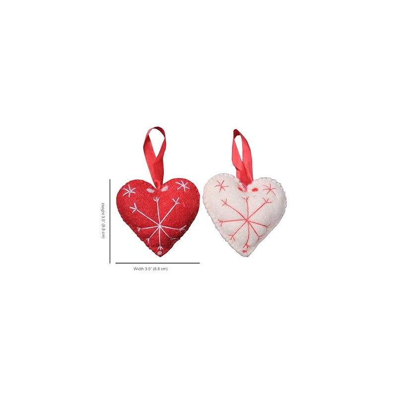 Valentine's Day White and Red Felt Hearts Ornaments Set of