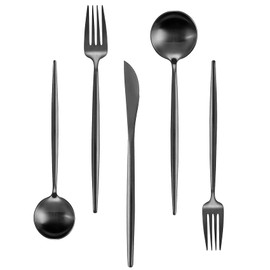 Matte Black Silverware Set for 4, IBIILII JEFF 20 Pieces Stainless Steel Flatware Set，Kitchen Utensil Set, Tableware Cutlery Set, Knife Spoons And Forks Set, Satin Finished Polished & Dishwasher Safe