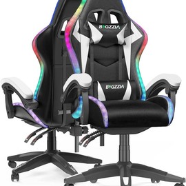 Bigzzia RGB Gaming Chair with LED Lights Spring Sale! Ergonomic Computer Chair, Adjustable, 360° Swivel Chair - Color: Black White