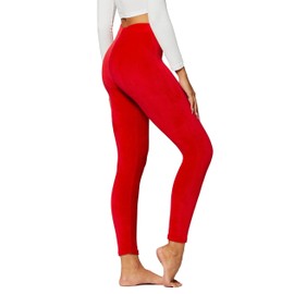 Conceited Velvet Leggings for Women - Premium Ultra-Soft Warm Velour Pants - Red - Large