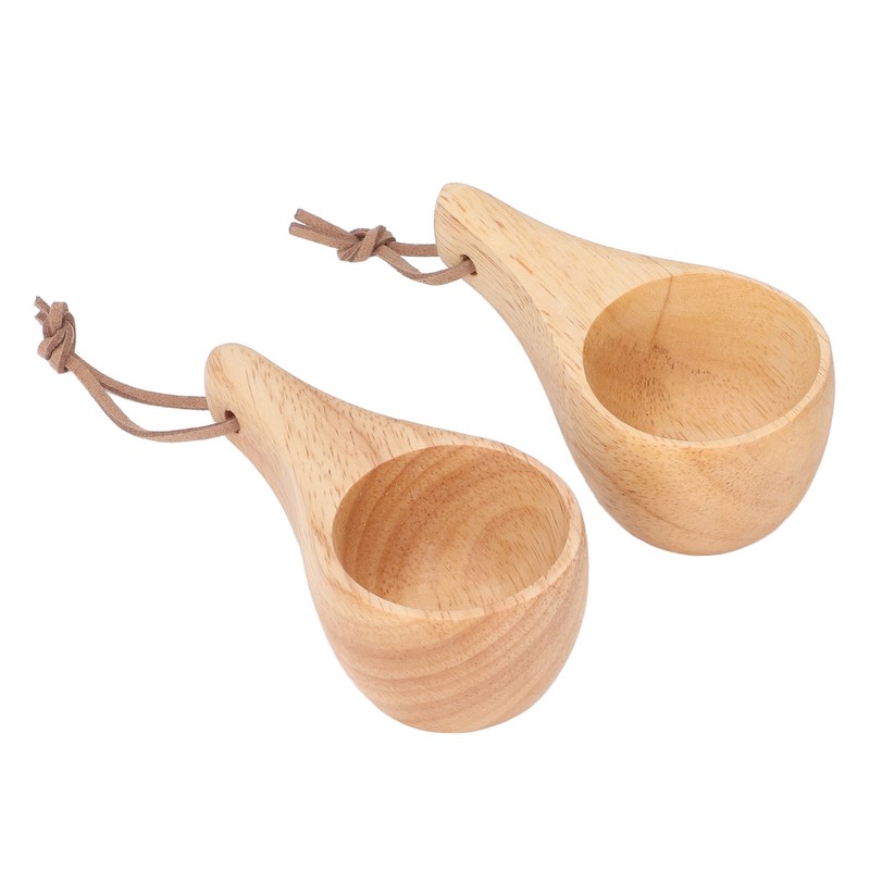 2Pcs Camping Mug Drinking Tea Cup Rubber Wood Mini Portable