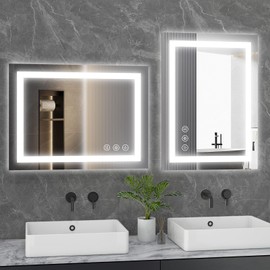 Sweetcrispy 24"x 32" Rectangle LED Bathroom Mirror with Adjustable Lights and Smart Memory Functionr - Enhanced Anti-Fog Feature, Pure White