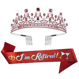 ALRBE TIN Retirement Sash and Crown Kit Retirement Party Supplies for Lady Her Retirement Party Decorations Favors Red Crowns