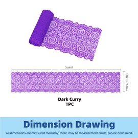 Glarks 1Rolls 4.57m x 180mm Fabric Lace Ribbon, Deep Purple Floral Pattern Fabric Lace Ribbon, Elastic Stretchy Trim for Wedding Decorating, Sewing, Hair Bow Making