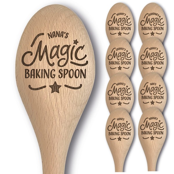Engraved Magic Baking Spoon Gift - Multiple Options Available - Mother's Day, Birthday, Christmas - from Son, Daughter, Grandchild for Mummy, Grandma, Granny, Nan, Nana, Nanna, Nanny, Nannie (Nana)