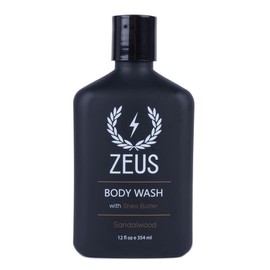 ZEUS Men's Natural Body Wash, Hydrating Shower Gel with Sandalwood Oil, Aloe Vera, Shea Butter & Invigorating Essential Oils for Skin Revitalization (Made in USA) 12 oz.