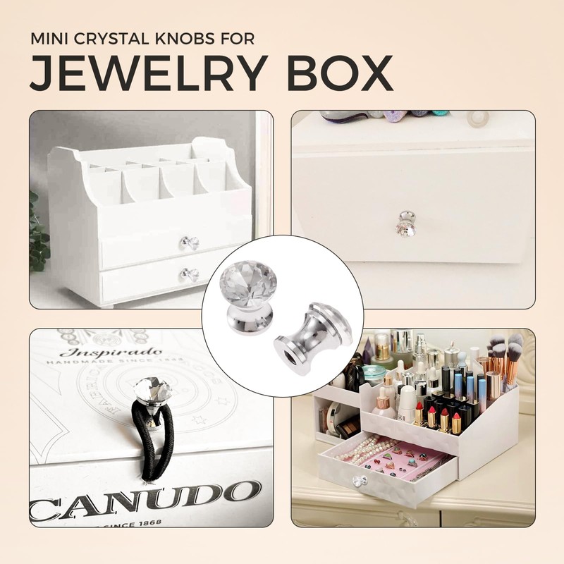 Mgoodoo 5Pcs Mini Crystal Single Hole Knobs, 12x15mm Small Glass