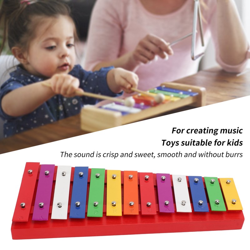 Colorful Xylophone Aluminum Birch 13 Tones Professional Glockenspiel for Creating