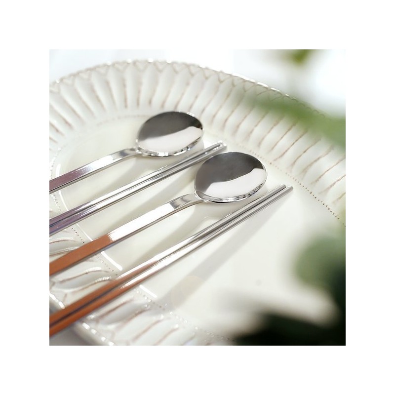 Iris Color Handle Stainless Steel Cutlery Set (Spoon + Chopsticks)