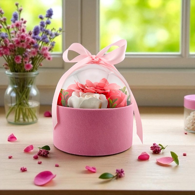 Flowerbox mit Seifenblumen – Hortensien & Rosen im rosa Geschenkset