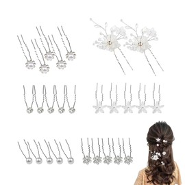 Liroyal Hair Pins, Hair Ornaments (27 Pieces), Hair Accessories, Headdress, Pearls, Rhinestones, Flowers, U-pins, Hairpins, Brides, Coming-of-Age Ceremonies, Students, Girls, Weddings, Graduation Ceremonies, Everyday Use, School Entrance Ceremonies, Parties, Birthday Parties