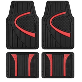 Road Comforts Car Floor Mat, Heavy Duty Rubber Liners, Anti Slip Design, Universal Fit Full Set, All Seasons Trim to Fit Custom Car Floor Mats for Vehicles, Cars, Trucks, SUVs Red
