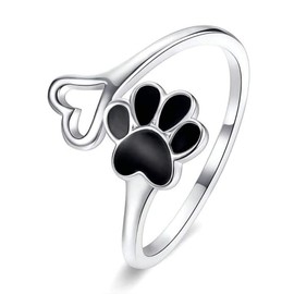 OutstandLong Women Dog Cat Paw Print Ring 925 Sterling Silver Love Heart Open Adjustable Ring for Mom Sister Puppy Pet Lovers Birthday