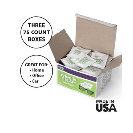 Flents Eyeglass Cleaner Lens Wipes - 225 Count (3 Boxes of 75) Individually Wrapped Pre-Moistened Cleaning Cloths Anti-Streak for Eyeglasses, Sunglasses, Phone Screens, Computer Monitors