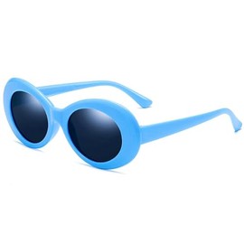 ADMIRING White Oval Round Sunglasses Thick Bold Clout Goggles Oval Mod Retro Vintage Kurt Cobain Inspired Sunglasses Round Lens Blue N1