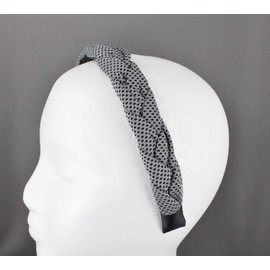 Grey braided headband soft fabric covered band grip teeth braid 1 inch wide dot fabric braided headband