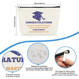 Master's Degree Graduation Gifts Makeup Bag Graduation Gifts for Her Friends Sister Daughter Niece Cosmetic Bag Class of 2025 Masters Degree Graduates Gift Zipper Travel Toiletry Bags Make Up Pouch
