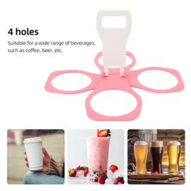 Portable Drink Carrier, Foldable Plastic Cup Holder, Reusable Cup Holder Carrier with Handle, Drink Delivery Carrier, 4 Holes Cup Holders, Compact Storage, Lightweight (Pink)