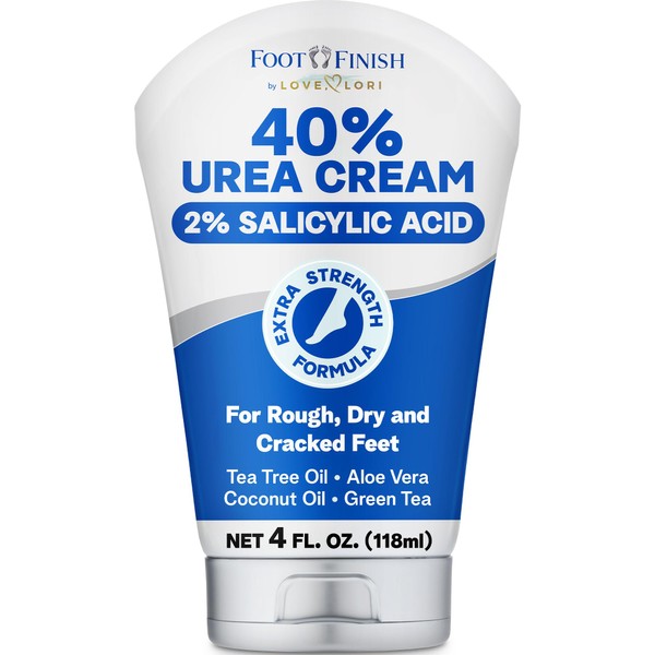 Urea Cream 40 Percent for Feet Maximum Strength - Urea 40% Cream plus 2% Salicylic Acid 4oz - Urea Foot Lotion for Dry Cracked Feet, Heels, Hands & Elbows - Tea Tree Foot Cream for Dry Feet
