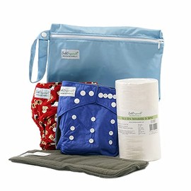 Caja De Regalo 2 Pañales de Tela Ecológicos de Bambú para Niño, Unitalla, Reusables, con Protectores Absorbentes, Toallas y Bolsa Antiolores, BambuOrganik