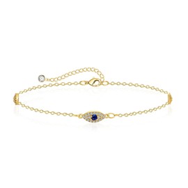 Women's Adjustable Anklet with 14K Gold Silver Plated Star Cube Zirconia Devil's Eye Charm Waterproof Bohemian Design, Perfect for Summer Beach Style (Gold)