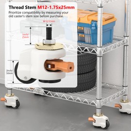 Ruiishunyy Heavy Duty Leveling Stem Casters - Workbench Caster with Upgraded Ratchet Arm for Equipment, M12 Thread Stem Casters 2200 LBS, Adjustable Wheels for Furniture, Workbench & Machine