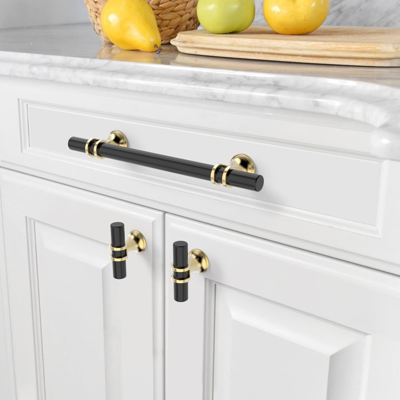 Amerdeco 10 Pack Matte Black and Gold Cabinet Knobs 2