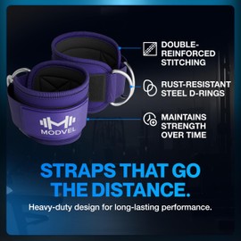 MODVEL Ankle Straps for Cable Machines - Adjustable, Comfortable Gym Accessories for Strength Training, Weightlifting, and Injury Recovery - Durable Padded Support for Men & Women PAIR-PURPLE
