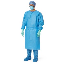 Medline AAMI Level 3 Isolation Gowns, Premium Heavyweight Multilayer, Knit Cuffs, Blue, Regular Size, Case of 50