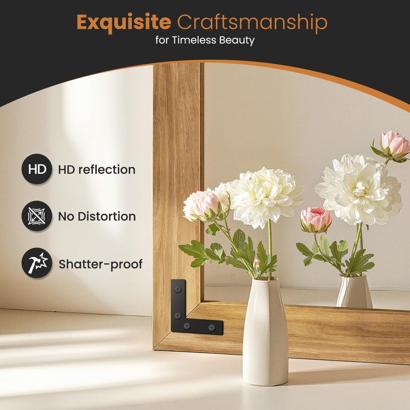 Full Length Mirror with Wooden Frame, 65"X24" Solid Wood Standing