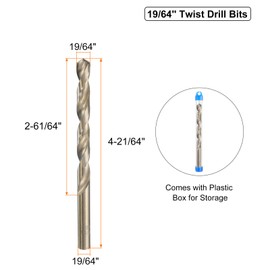 uxcell 19/64" M35 Cobalt Twist Drill Bits, High-Speed Steel Jobber Drill Bit for Stainless Steel, Hardened Metal, Cast Iron, Aluminum, Copper, Soft Alloy Steel, Wood, Plastic