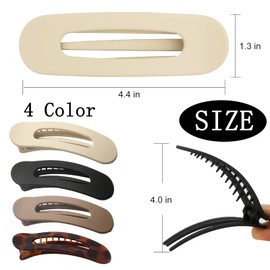 Flat Hair Claw Clips, 4 PCS Lay Flat Hair Clips for Girls, Strong Hold Non-Slip Flat Hair Clips For Fine Hair Thick Hairs (Black Cream Beige Amber)