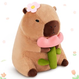 Achwishap Capybara Plush,Cute Plushies Capybara Stuffed Animals,Capybara Plush Toys,Kawaii Plushie Stuffed Toy with Flower Plushies Gift for Kids Adults Birthday(Capybara with Holding Flower,12”)