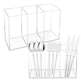 Rainmae 2Pack Acrylic Cutlery Storage Organizer, Plastic Cutlery Utensil Holder Storage Organizer Caddy for Kitchen Countertop Organization, Holds Fork, Knife, Spoon, Silverware Tableware Storage Box